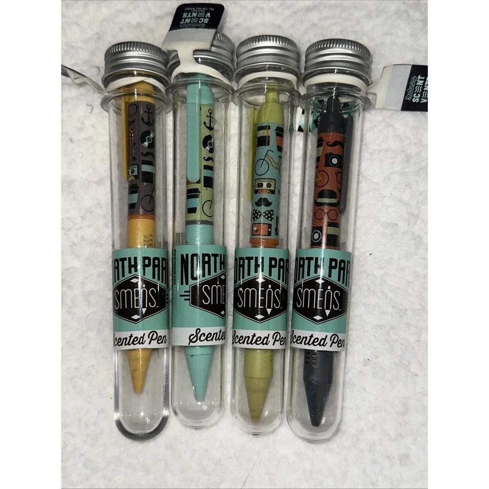 North Park Smens Scented Gel Pens Set of 4 Black Ink Hipster Designs New